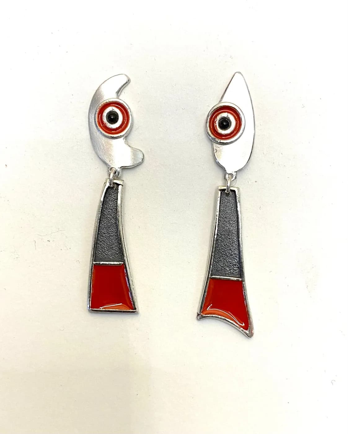 Silver earrings with red enamel